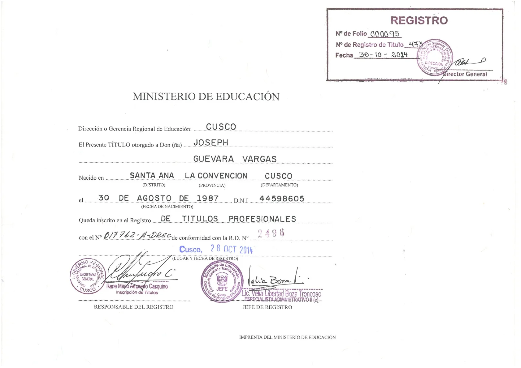 Registro Profesional Ministerio de Educación